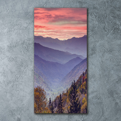 Cuadro decorativo en acrílico brillante vertical Niebla sobre las montañas