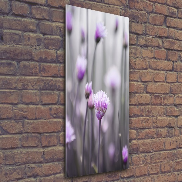 Cuadro de metacrilato moderno efecto cristal vertical flores de cebollino