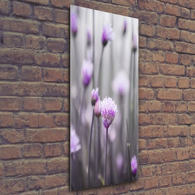 Cuadro de metacrilato moderno efecto cristal vertical flores de cebollino