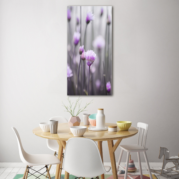 Cuadro de metacrilato moderno efecto cristal vertical flores de cebollino