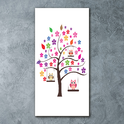 Cuadro de metacrilato moderno efecto cristal vertical Búhos en columpios