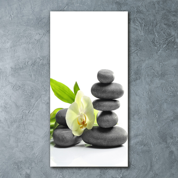 Impresión en metacrilato de alta calidad vertical Orquídea y piedras