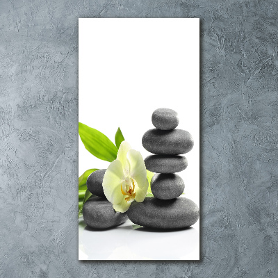 Impresión en metacrilato de alta calidad vertical Orquídea y piedras