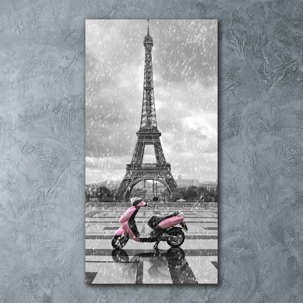 Cuadro decorativo en acrílico brillante vertical Scooter de la Torre Eiffel