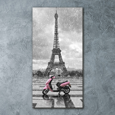 Cuadro decorativo en acrílico brillante vertical Scooter de la Torre Eiffel