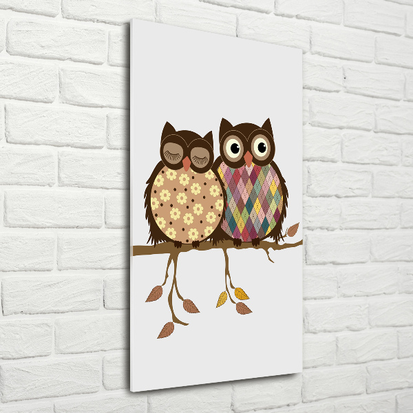 Impresión en metacrilato de alta calidad vertical Una pareja de búhos en una rama.