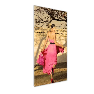 Cuadro de metacrilato moderno efecto cristal vertical Mujer de rosa