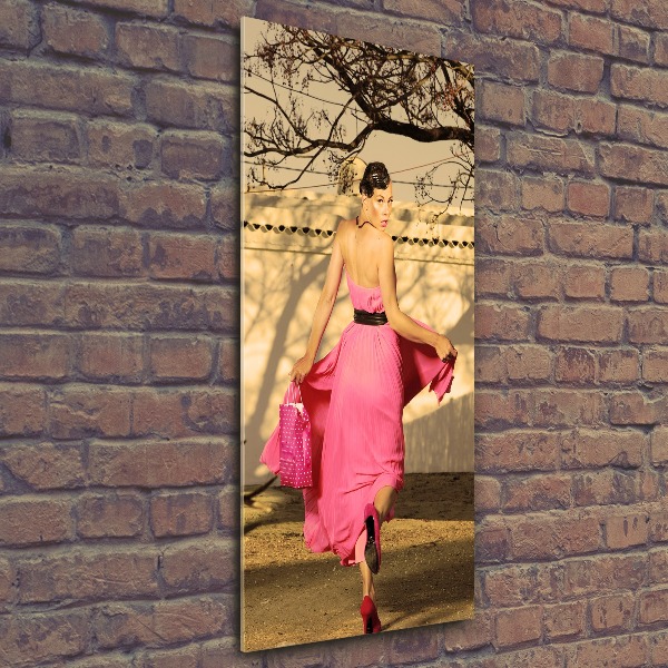 Cuadro de metacrilato moderno efecto cristal vertical Mujer de rosa