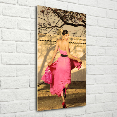 Cuadro de metacrilato moderno efecto cristal vertical Mujer de rosa