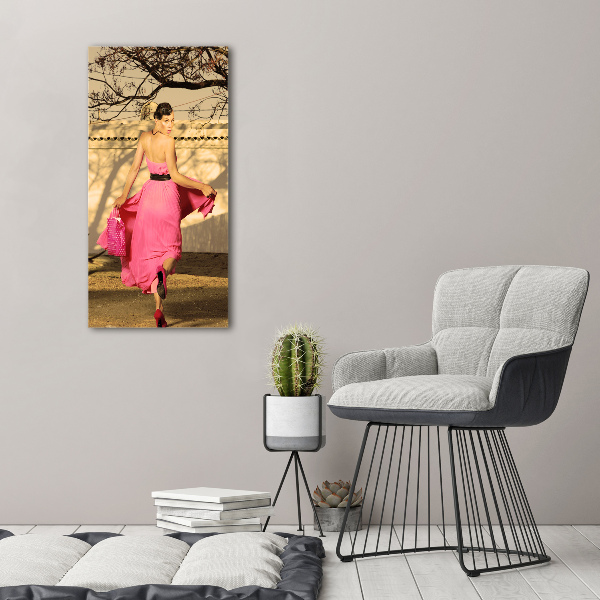 Cuadro de metacrilato moderno efecto cristal vertical Mujer de rosa