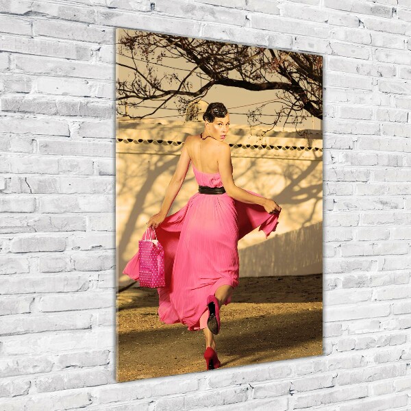 Cuadro de metacrilato moderno efecto cristal vertical Mujer de rosa