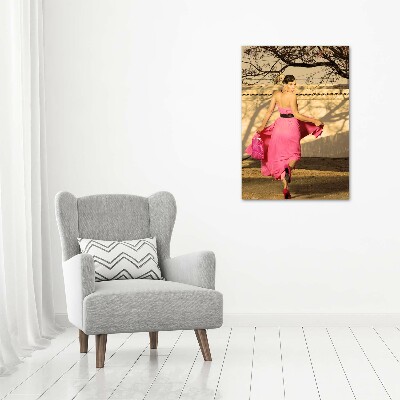 Cuadro de metacrilato moderno efecto cristal vertical Mujer de rosa