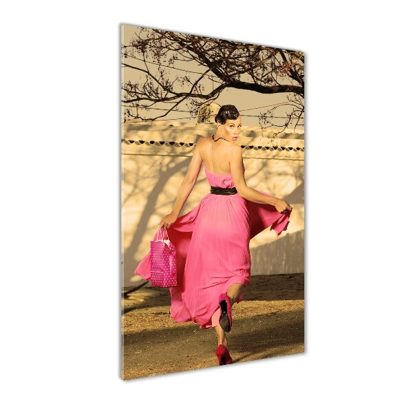 Cuadro de metacrilato moderno efecto cristal vertical Mujer de rosa