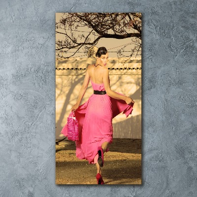 Cuadro de metacrilato moderno efecto cristal vertical Mujer de rosa