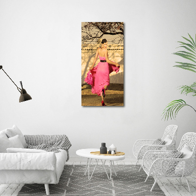 Cuadro de metacrilato moderno efecto cristal vertical Mujer de rosa