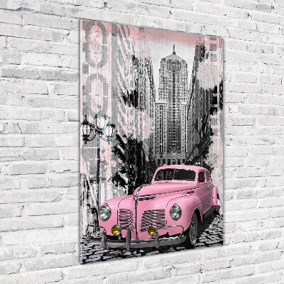Cuadro de metacrilato vertical Coche rosa