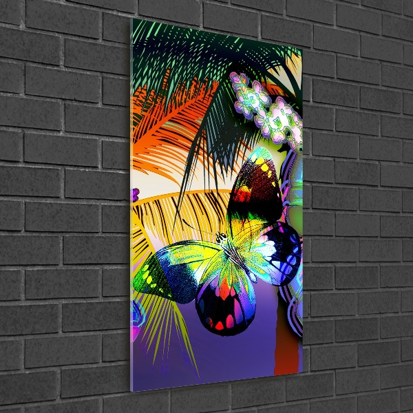 Cuadro de metacrilato moderno efecto cristal vertical flores de colores