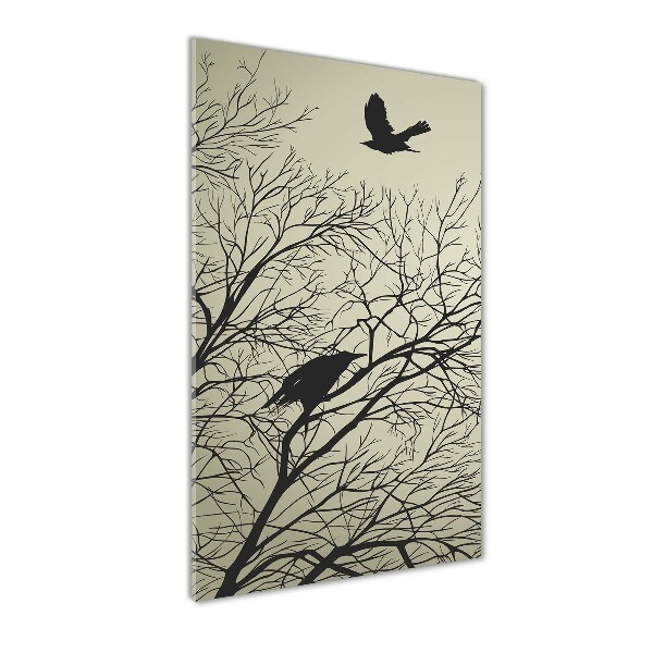 Cuadro de metacrilato moderno efecto cristal vertical Cuervos en un árbol