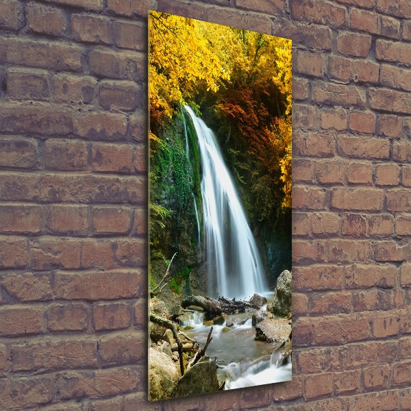 Cuadro de metacrilato moderno efecto cristal vertical Cascada en el bosque