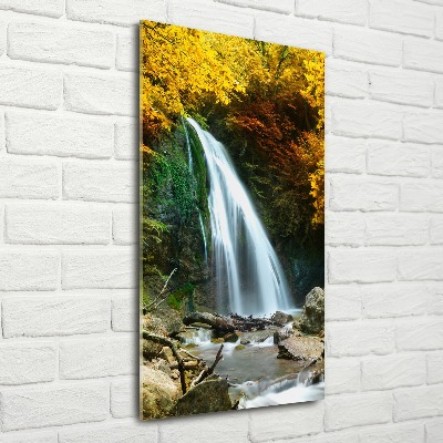 Cuadro de metacrilato moderno efecto cristal vertical Cascada en el bosque