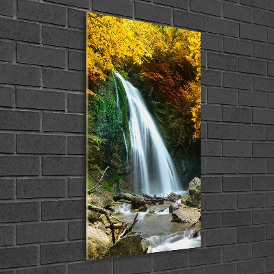 Cuadro de metacrilato moderno efecto cristal vertical Cascada en el bosque