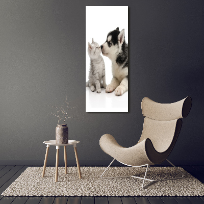 Cuadro decorativo en acrílico brillante vertical Perro y gato