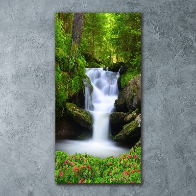 Cuadro de metacrilato moderno efecto cristal vertical Cascada en el bosque