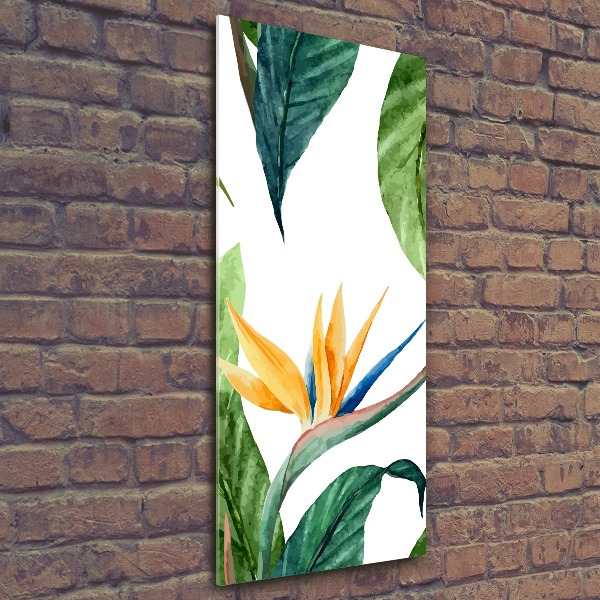 Cuadro de metacrilato moderno efecto cristal vertical Strelitzia reginae
