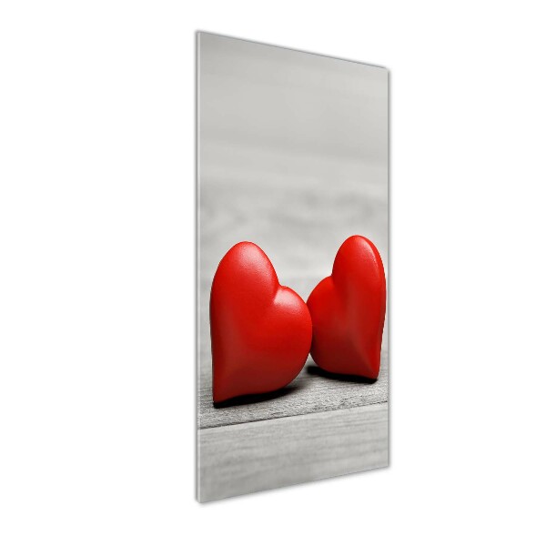Cuadro de metacrilato moderno efecto cristal vertical Corazones en madera