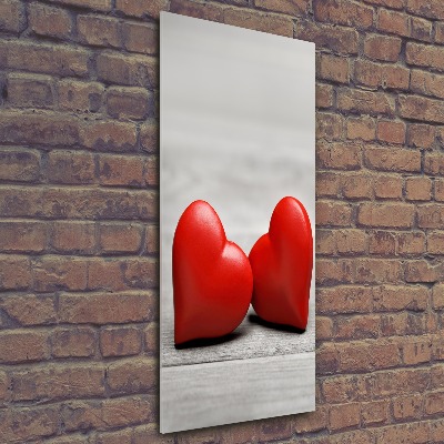 Cuadro de metacrilato moderno efecto cristal vertical Corazones en madera