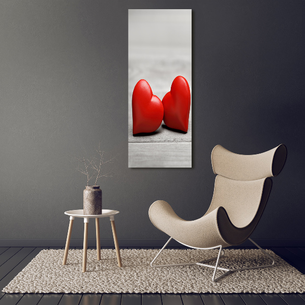 Cuadro de metacrilato moderno efecto cristal vertical Corazones en madera