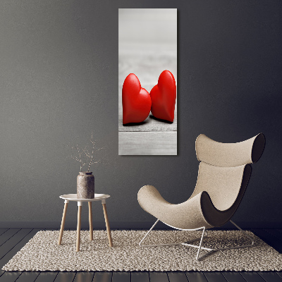 Cuadro de metacrilato moderno efecto cristal vertical Corazones en madera