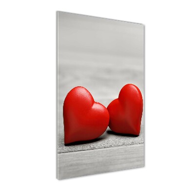 Cuadro de metacrilato moderno efecto cristal vertical Corazones en madera