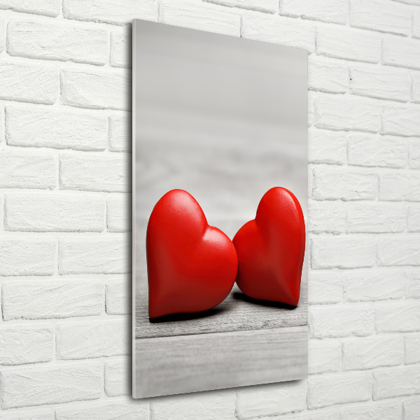 Cuadro de metacrilato moderno efecto cristal vertical Corazones en madera