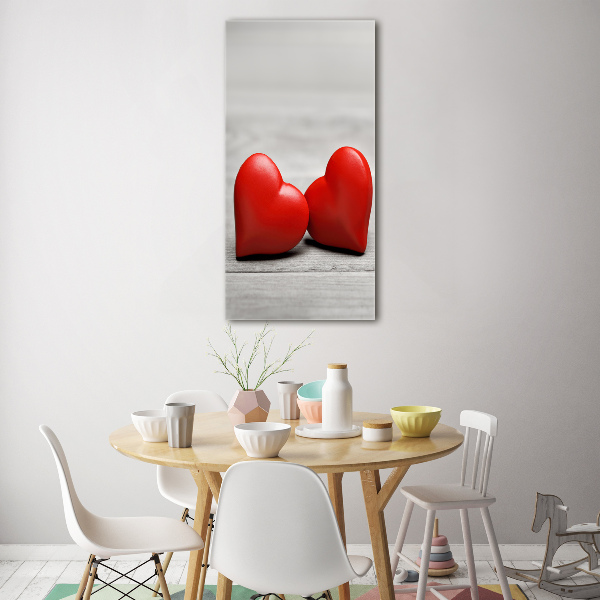 Cuadro de metacrilato moderno efecto cristal vertical Corazones en madera