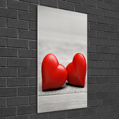 Cuadro de metacrilato moderno efecto cristal vertical Corazones en madera