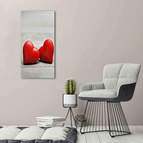 Cuadro de metacrilato moderno efecto cristal vertical Corazones en madera