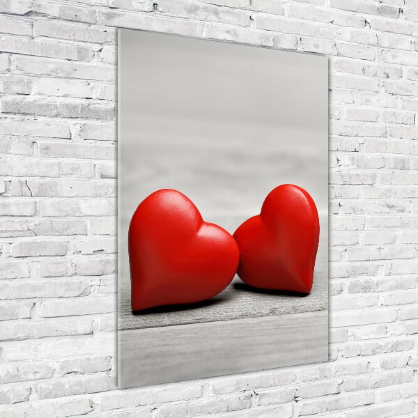 Cuadro de metacrilato moderno efecto cristal vertical Corazones en madera