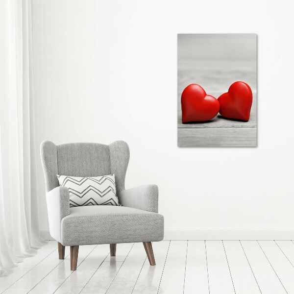 Cuadro de metacrilato moderno efecto cristal vertical Corazones en madera