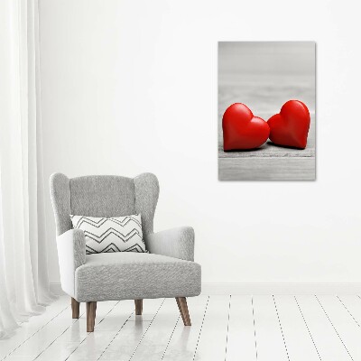 Cuadro de metacrilato moderno efecto cristal vertical Corazones en madera