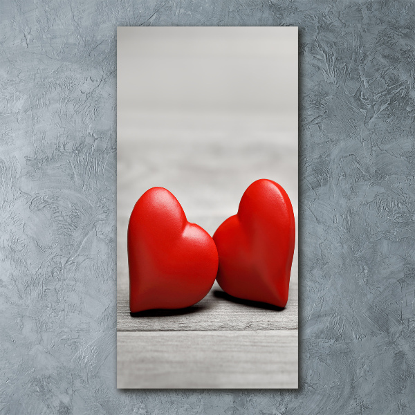 Cuadro de metacrilato moderno efecto cristal vertical Corazones en madera