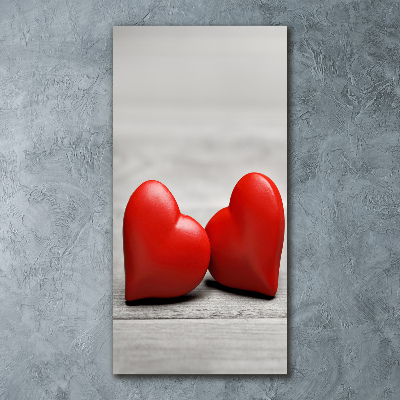 Cuadro de metacrilato moderno efecto cristal vertical Corazones en madera