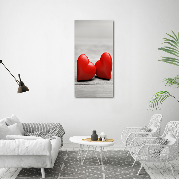 Cuadro de metacrilato moderno efecto cristal vertical Corazones en madera