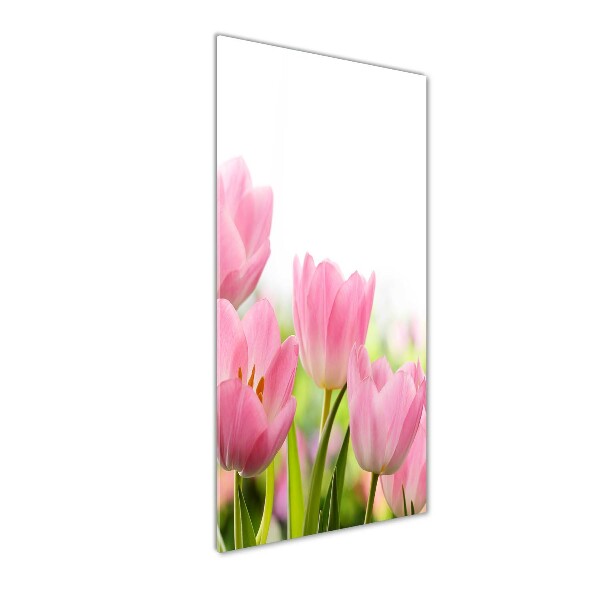 Cuadro decorativo en acrílico brillante vertical tulipanes rosados
