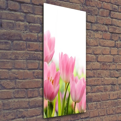 Cuadro decorativo en acrílico brillante vertical tulipanes rosados