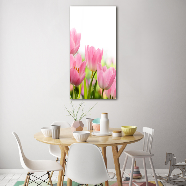 Cuadro decorativo en acrílico brillante vertical tulipanes rosados