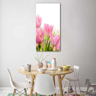 Cuadro decorativo en acrílico brillante vertical tulipanes rosados