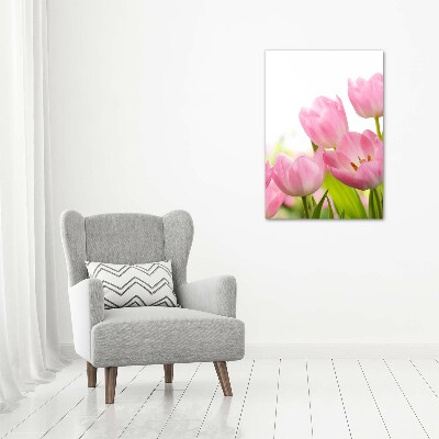 Cuadro decorativo en acrílico brillante vertical tulipanes rosados