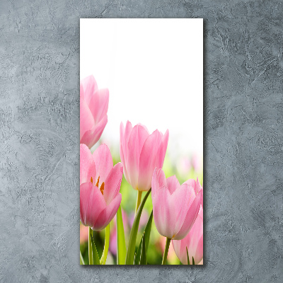 Cuadro decorativo en acrílico brillante vertical tulipanes rosados