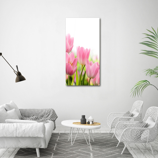 Cuadro decorativo en acrílico brillante vertical tulipanes rosados
